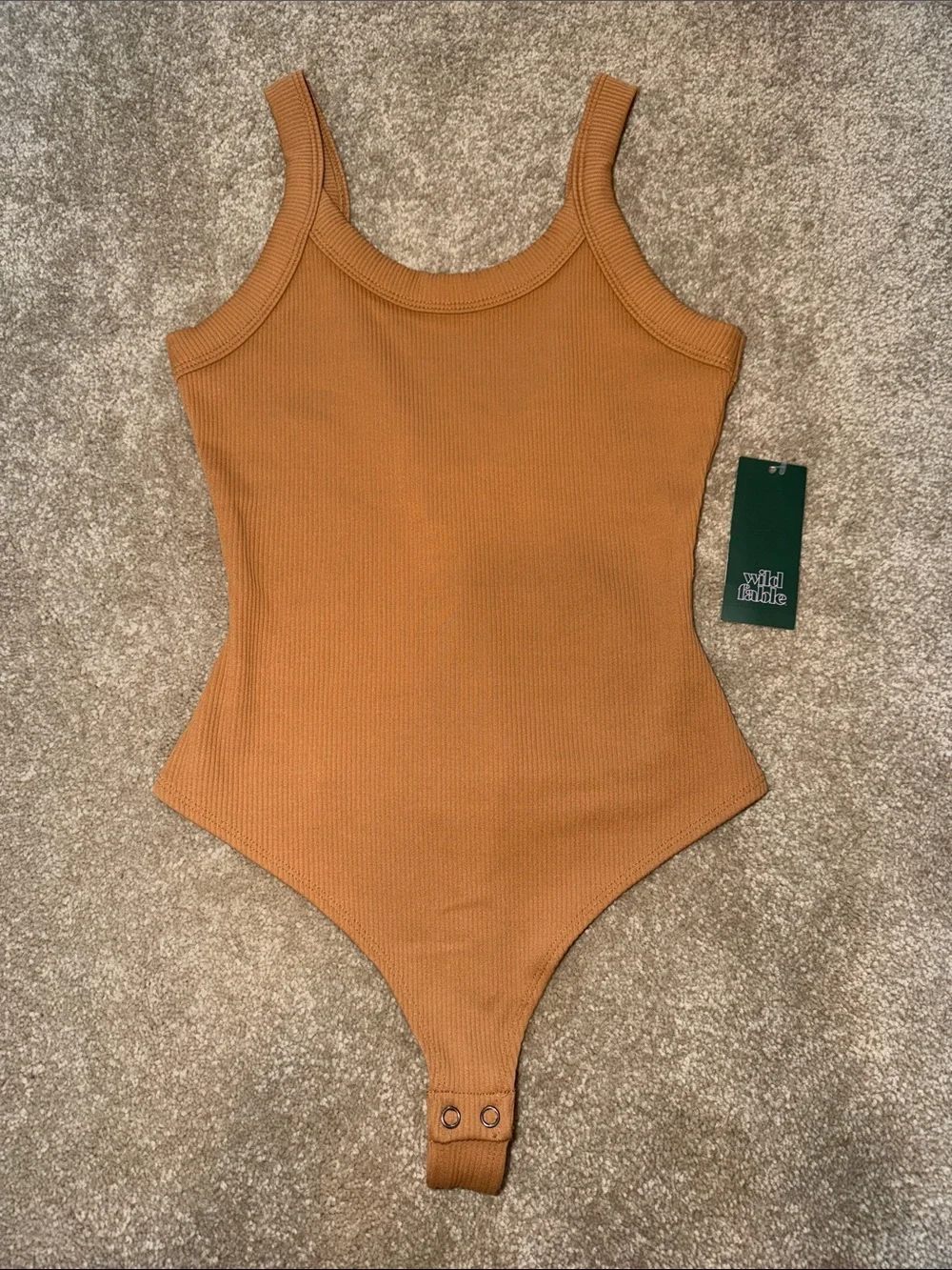 wild fable Ribbed Tank One-Piece Bodysuit in Caramel Brown - Picture 1 of 2